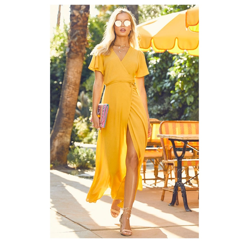 NWT Lulus Much Obliged Yellow Maxi Dress - M